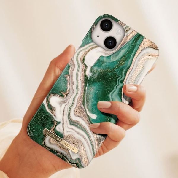 iPhone 14 Plus -kotelo marmoroitu Ylellinen Ultraohut Kultainen Jade Marble iDeal of Sweden Tummanvihreä