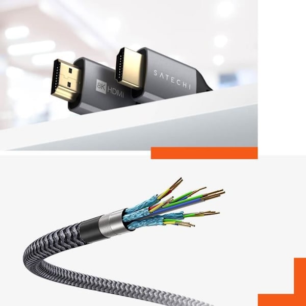 HDMI 2.1 Ultra HD-kaapeli, resoluutio 8K / 60Hz, nailonpunottu, 2m, Satechi, harmaa