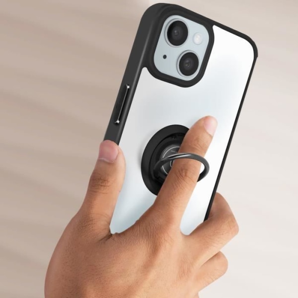 Mobilskal för iPhone 15 Plus - Ringrip - Hybrid - Metallring - Videostöd - Svart Svart