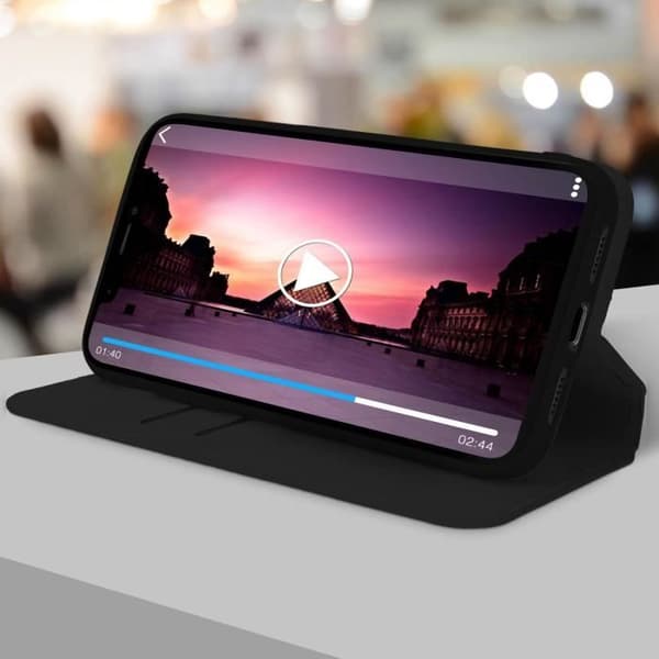 Housse - AVIZAR - iPhone XR - Øko-læder - Sort - Støttefunktion Svart