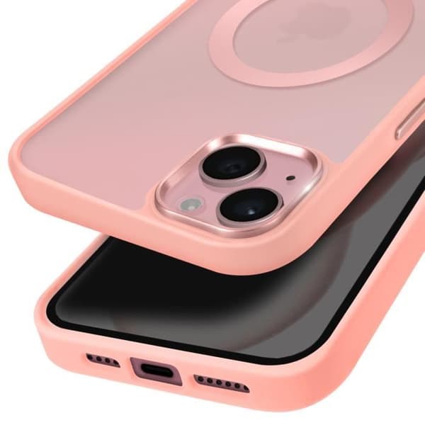 Coque - iPhone 15 - MagSafe - Matt Bagside - Blød Kant - Hævede Kamera Kanter Rosa