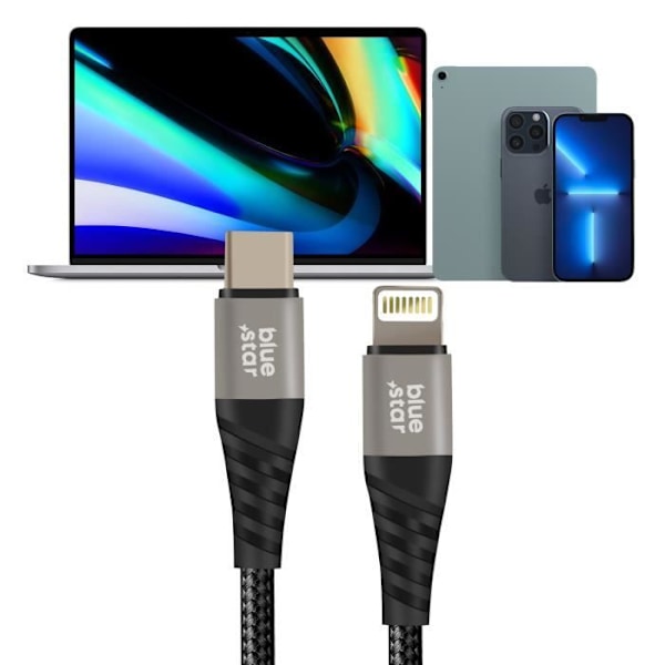 USB C - Lightning -kaapeli - BLUESTAR - 1,2 m - 2,4 A Virransyöttö - Pikalataus 27 W - Musta Svart
