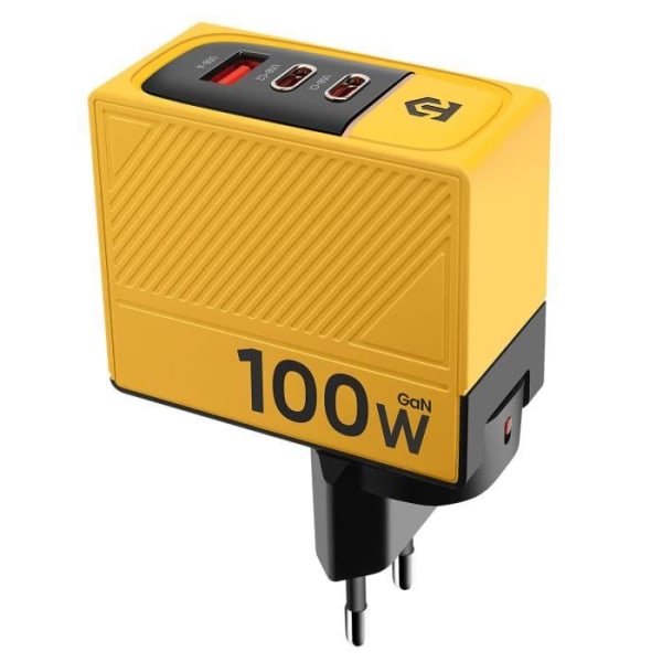 Gul GaN vægoplader USB-C 100W + USB 60W Tactical Sort / Gul Gul