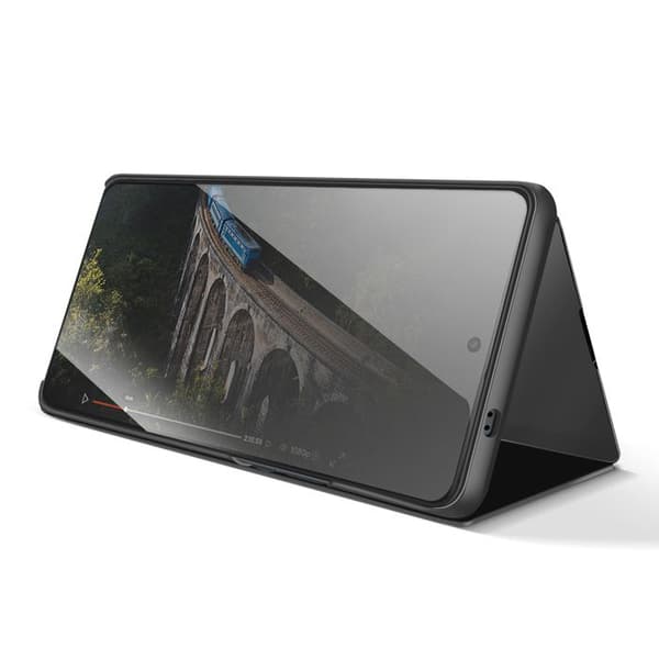 Spejl Etui til Galaxy S26 med Smart View Vindue og Foldbart Stativ Sort Svart