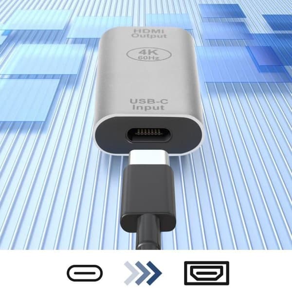 Videoadapter - AVIZAR - USB-C til HDMI - 4K ved 60 Hz - Plug and Play - Kompakt Sølv