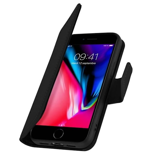 iPhone 7 / 8 / SE 2020 Læderetui Kortholder Stand Funktion Premium Sort Sort Svart