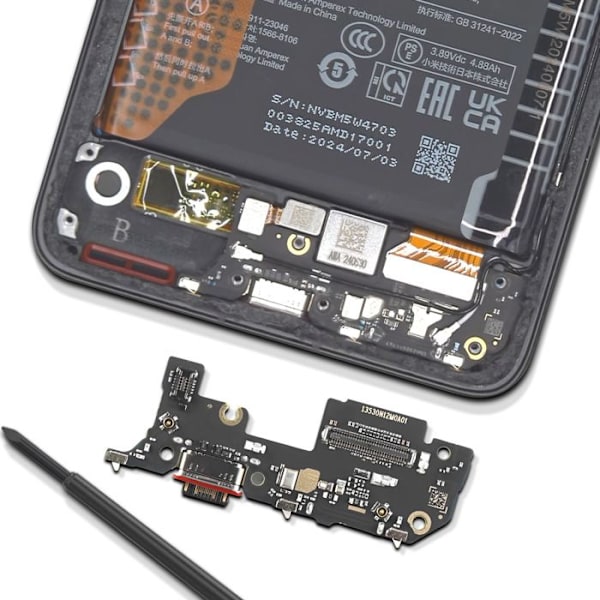 USB-C-latausliitin ja SIM-kortinlukija Xiaomi 14T:lle ja 14T Pro:lle Musta Svart