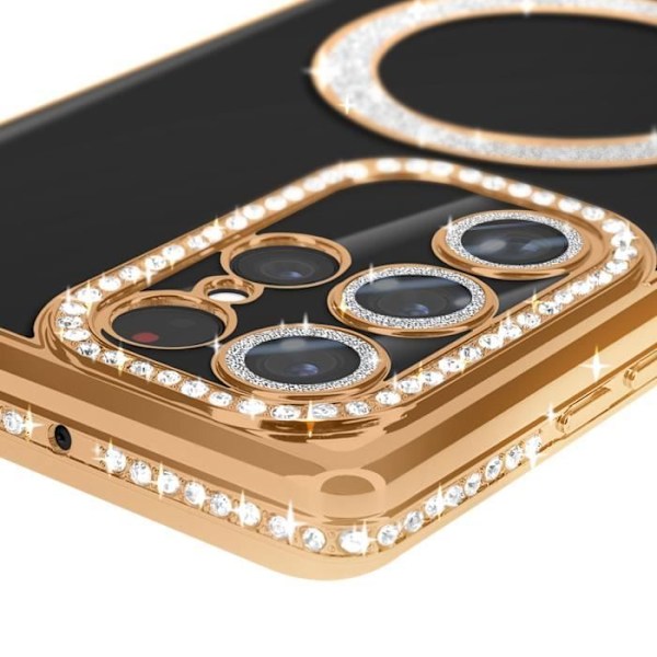 Coque - AVIZAR - Samsung Galaxy S23 Ultra - Rigide - Strass Gyllene - Kompatibel med MagSafe Gul