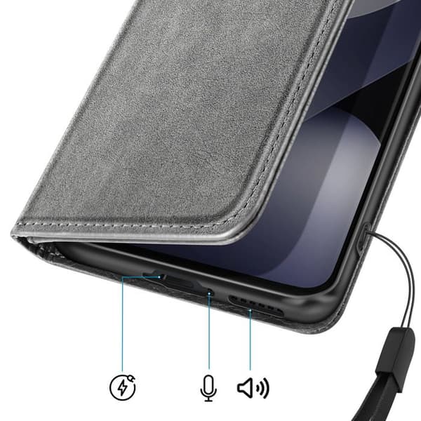 Xiaomi Redmi Note 15 4G / 5G Chesterfield-sarjan lompakkoasu, tuki-toiminto, harmaa Grå