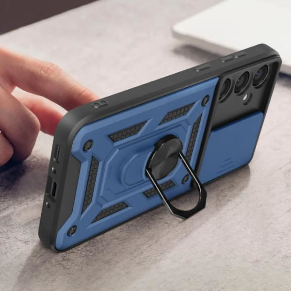 Fodral till Samsung Galaxy A35 5G - AVIZAR - Ringstöd skjutbart kameraskydd - Midnattsblå Blå