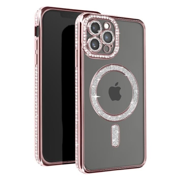 AVIZAR beskyttelsescover til iPhone 12 Pro Max - Champagne Pink Rhinestone Contour - MagSafe-kompatibel Rosa