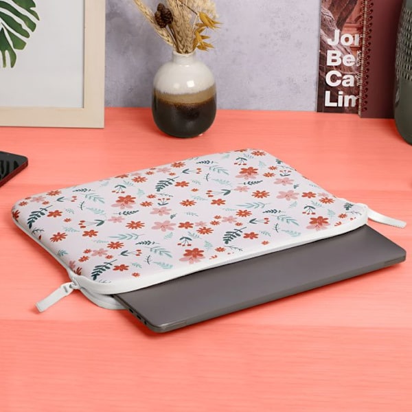 Pochette MacBook Pro 13 ja Air 13 Kukkakuvio ²Life MW Valkoinen Vit