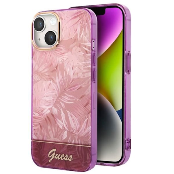 Coque til iPhone 14 Jungle Mønster Elegant og Tidless Guess Rose Rosa