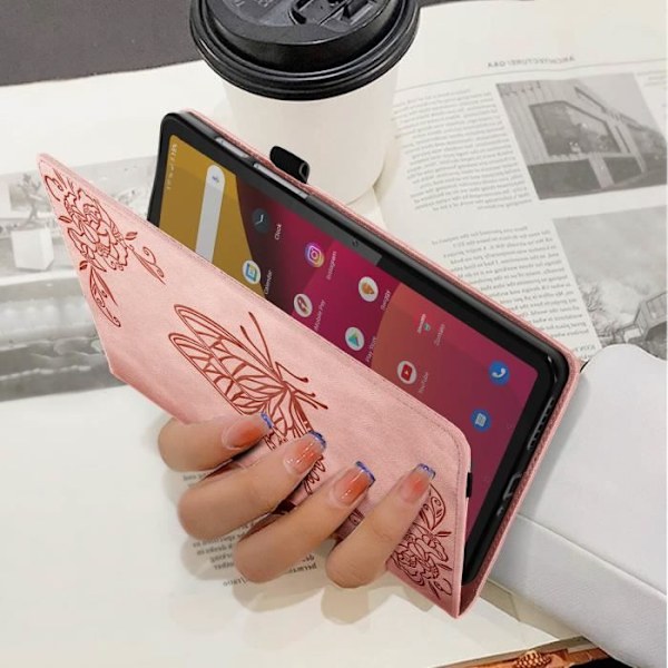 Realme Pad Minifodral Butterfly Flower Pattern Kortförvaring Videostöd Rosa Rosa