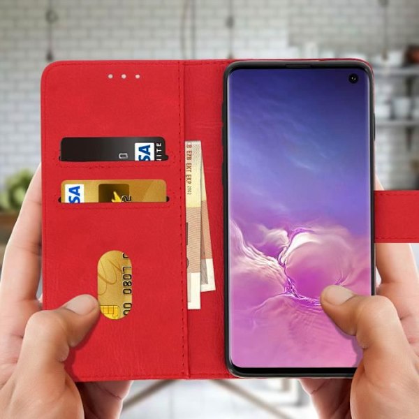 Housse til Samsung Galaxy S10 - AVIZAR - Rød Plånbogcase - Silikone Gel - Video Støtte - Magnetisk Röd