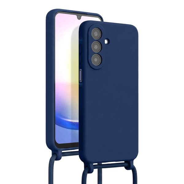 Silicone cover til Samsung Galaxy A25 5G med natblå halsrem Blå