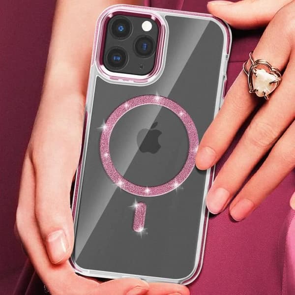 Coque MagSafe - Silikon - iPhone 11 Pro - Glittrande - Stötsäker - Kameraskydd Rosa