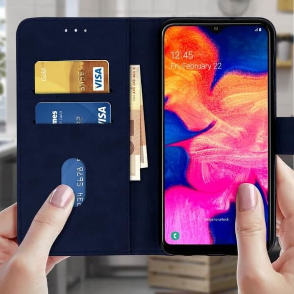 Plånboksfodral - AVIZAR - Samsung Galaxy A10 - Silikon gel - Mörkblå - Video stöd Midnattsblå