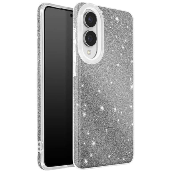 Skydd för Galaxy S25 Edge, två-materialsdesign och glittrig silverfinish Grå