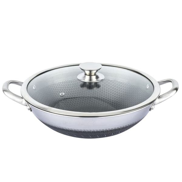 Wok 36cm - CHEFFINGER - Bi-kupa - Inox 18/10 - Glaslock - Rep-resistant Grå