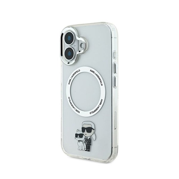 Coque för iPhone 16 Tryckt Karl och Choupette Kompatibel med MagSafe Karl Lagerfeld Transparent Vit