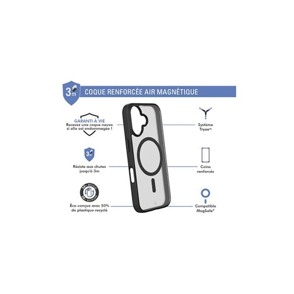 Forcecase MagSafe -yhteensopiva vahvistettu suojakuori iPhone 16 Frost Blackille Noir Frost