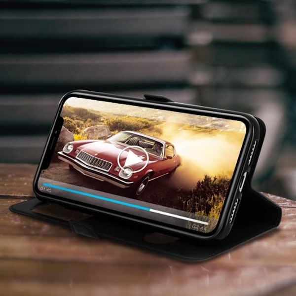 iPhone XR Skal - MÄRKE - Dubbelt fönsterfodral - Ekologiskt läder - Svart - Mjuk svart