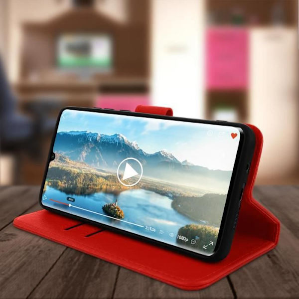 Étui - AVIZAR - Mi Note 10 Lite - Heltäckande Fodral - Kortficka - Videostöd - Röd Röd