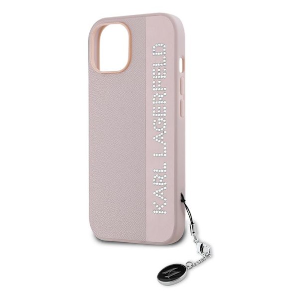 Etui til iPhone 15 / iPhone 14 / iPhone 13 - Karl Lagerfeld Saffiano Strass&Charm (KLHCP15SPSAKAKDGCP) - Pink