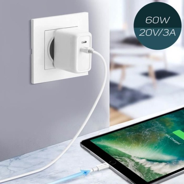 USB-C til Lightning-kabel 60W opladning og synkronisering Hurtigopladning 3A 1,2m LinQ Hvid