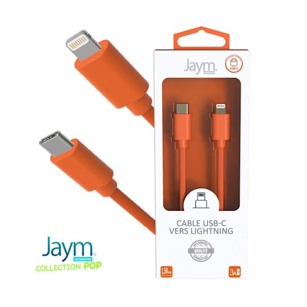 Lightning-kaapeli USB-C PD 3A Lataus ja Synkronointi POP-kokoelma 1,5m Jaym Oranssi Orange