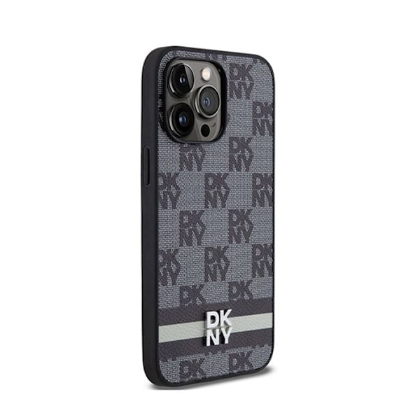 DKNY Leather Mono Pattern Check ja painetut raidat - iPhone 14 Pro Max -kotelo (musta)