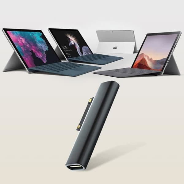 USB-C-sovitin - Microsoft - Surface Pro 7/6/5/4 - Nopea lataus - Ylikuormitussuoja - Plug and Play svart