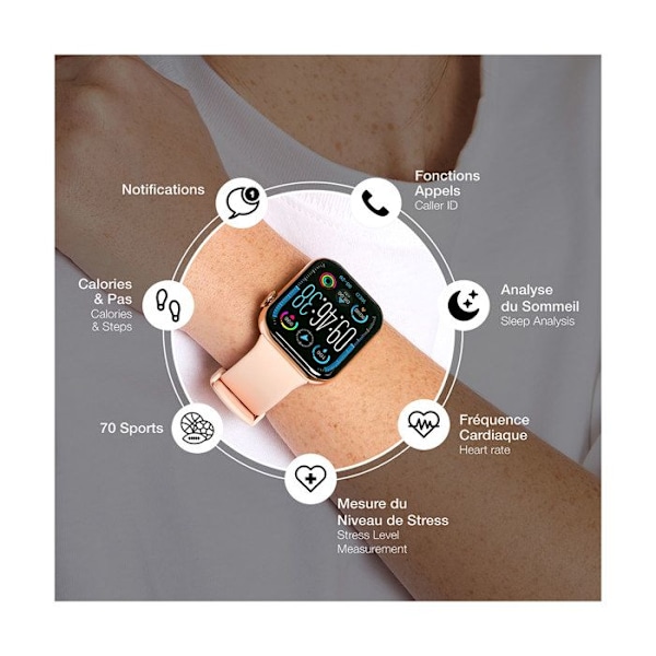 Montre Connectée Carrée Bluetooth Autonomie 7 dagar Vattentålighet IP67 BigBen Connected Rosa Rosa