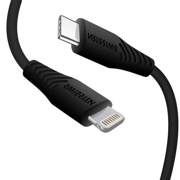 USB-C til Lightning kabel - Swissten - Hurtig opladning 3A - 1m - Sort Svart