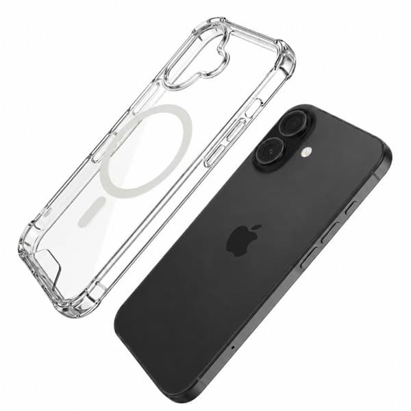 MagSafe-skal för iPhone 16 Stötsäker Bumper med Förstärkta Hörn Transparent Vit