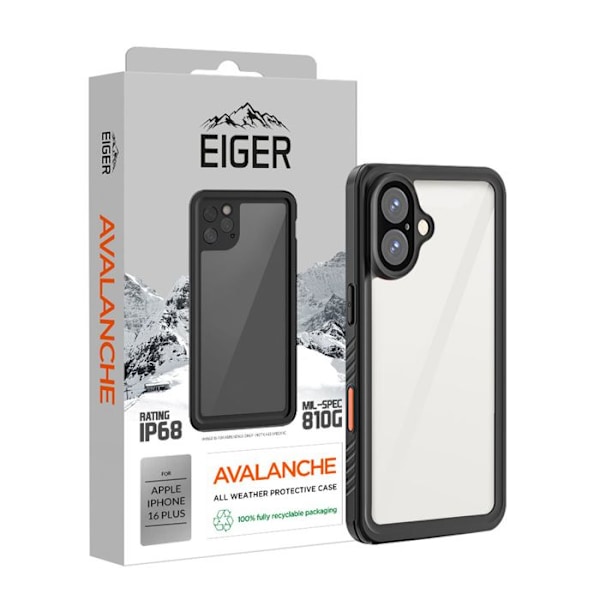 Coque 360° Foran Bagpå til iPhone 16 Plus IP68 Ultra Forstærket Eiger Transparent Vit