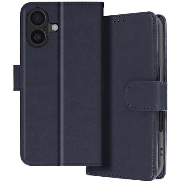 iPhone 16 Plus-fodral - AVIZAR - Plånboksflip - Videostöd - Mörknavyfärg - Halvstyv Blå