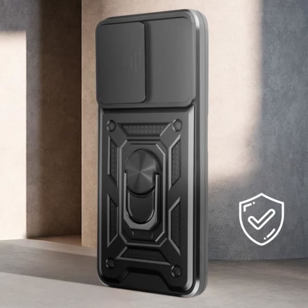Fodral till Oppo A38 - AVIZAR - Ring Collection - Skjutbart kameraskydd - Låsring - Svart Svart