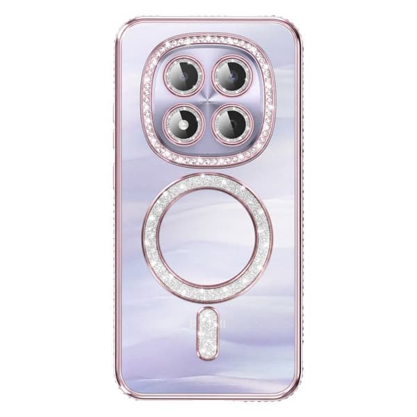 Fodral för Redmi Note 15 Pro 5G Kompatibel med MagSafe med Rosa Strasskant Ros