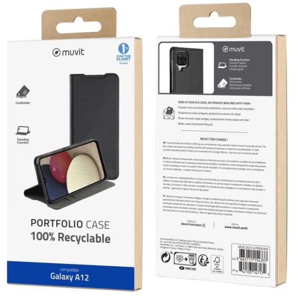 MUVITCHAN Foliostativ svart för Samsung Galaxy A12/A12s