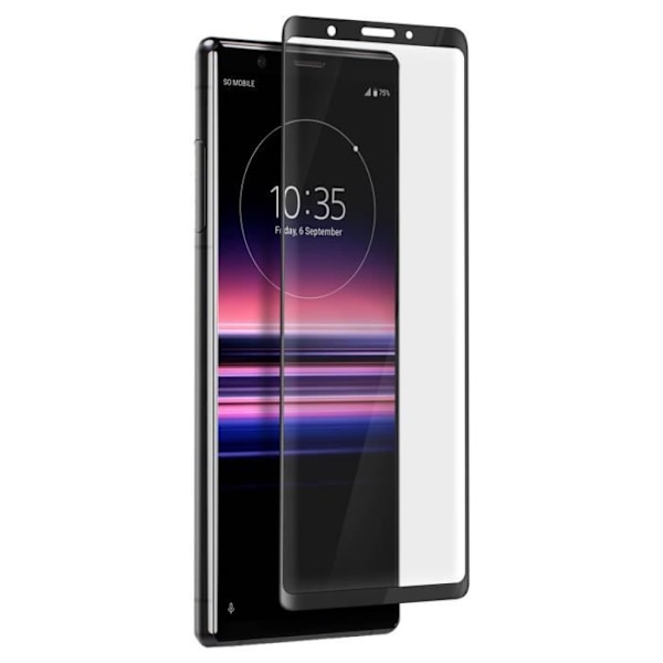 Beskyttelsesfilm - MUVIT - Xperia 5 - Buet hærdet glas - Applikator inkluderet - Sort Transparent, svart