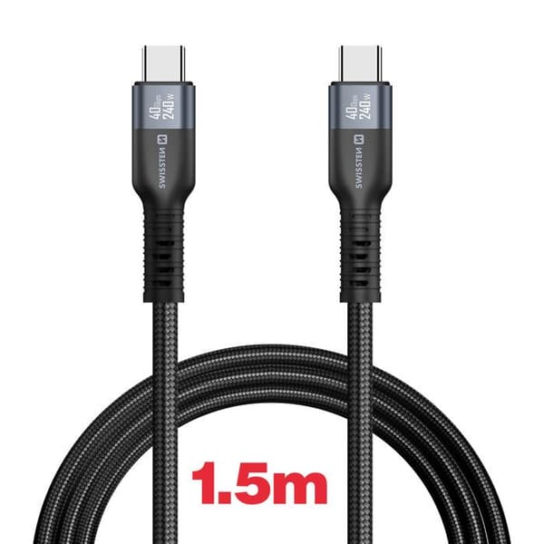 USB-C-kaapeli - SWISSTEN - Thunderbolt 4.0 - 240W - 8K - 40 Gb/s - 1,5 m