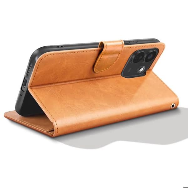 Vintage Pungetui til Redmi Note 17 Pro Max med Støtte og Håndledsrem Camel brun
