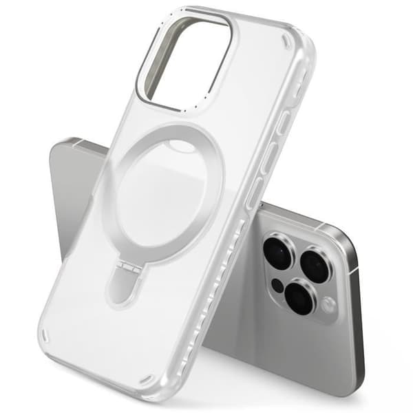 Coque MagSafe - iPhone 16 Pro - Stødabsorberende - Fleksibelt Stativ - Nem Installation Vit