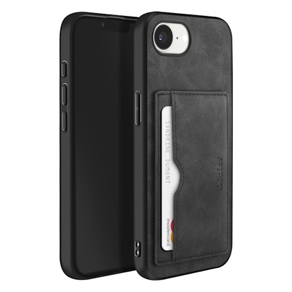 Iskunkestävä kuori iPhone 16e korttipaikalla, keinonahkaa musta Svart