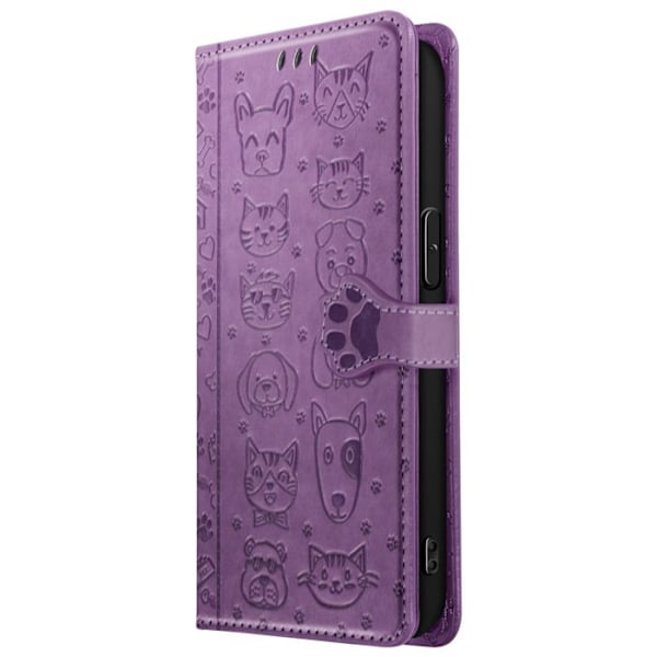 iPhone 16e kuori Kissa ja Koira Lompakko Violetin kannen kanssa Lila