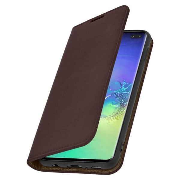 Suojakuori Samsung Galaxy S10 Plus Cover Folio Nahka Tuki Video ruskea