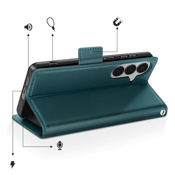 Plånboksfodral för Galaxy S26, sydd läderlook med handledsrem, grön Grön