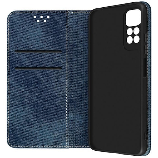 AVIZAR etui til Xiaomi Redmi Note 11 og Note 11s - Denimstof - Kortholder og videounderstøttelse - Blå Blå
